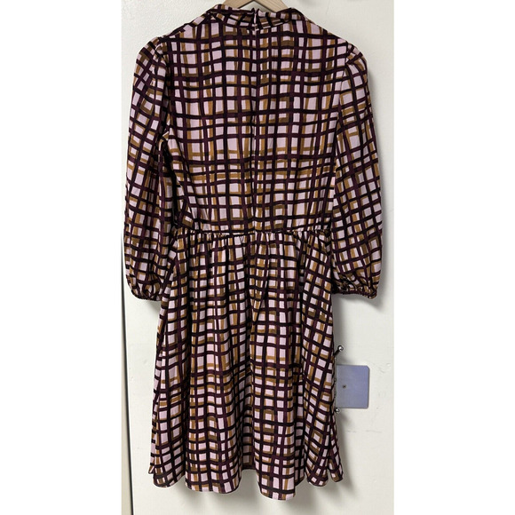 NEW Gal Meets Glam Lindsey 3/4 Slv Dress Sze 2 Windowpane Multi Tie Neck Pockets - Picture 8 of 13